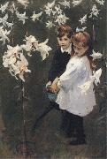 John Singer Sargent Garden Study of the Vickers Children Norge oil painting reproduction